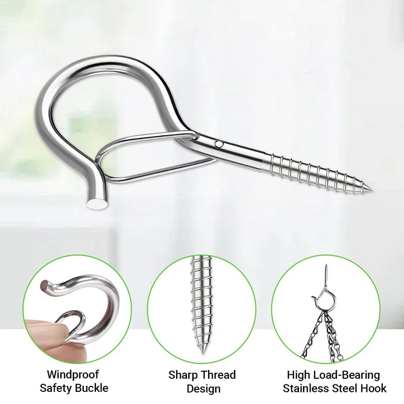 Pack of 10 Screw Hooks, Stainless Steel, Hook Screws, Screw
