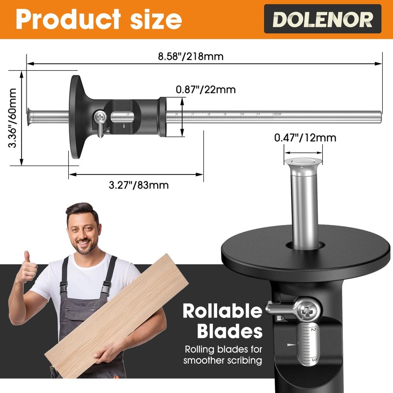 Wheel Marking Gauge Knife Woodworking, Scribe Tool Woodworking, Adjustable 0-12cm,