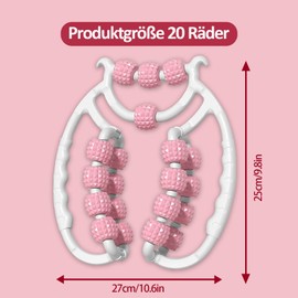 Massageroller Beine 20 Räder - Lipödem Massagegerät mit Edelstahllaufrädern für Lymphdrainage, Anti-Cellulite an Beinen/Arme, Federkern-Stahlachse, Cellulite Massagegerät (Weiß Rosa)