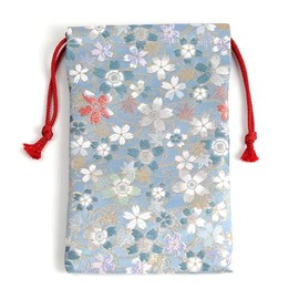Kyoto Geimido Nishijin Textile Brocade Goshuin Bookcase Drawstring Made in Japan (Blue, Cherry Blossom)