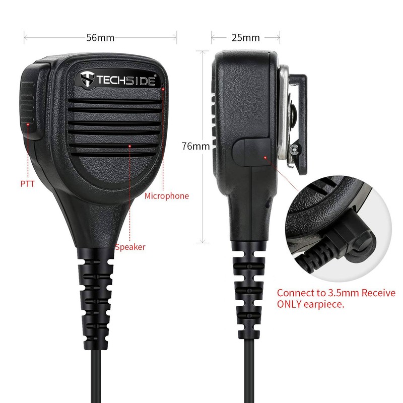 TechSide 2 Pin Midland Waterproof Shoulder Speaker Microphone + 3.5