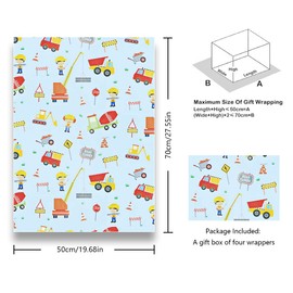 Road Under Construction Tractor Truck On Light Blue Wrapping paper for Kids Boys Men Birthday Party Baby Shower Holiday Christmas Gift Wrap - Folded Flat 30 x 20 Inch - 4 Sheets