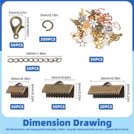 Glarks 430pcs Bronze Band Bracelet Kit Bookmark Pinch Crimp Ends Lobster Clasps with Open Jump Rings and Chain Extender for DIY Making Bookmark Pinch Bracelet Choker Necklace