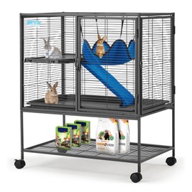 HABUTWAY 36.5''H Large Metal Rolling Ferrets Cage, 2-Tiers Small Animal Cages, Cage for Rats/Chinchillas, 0.5'' Bar Spacing for Ferret,Small Animal Cage w/Removable Ramp & Platform