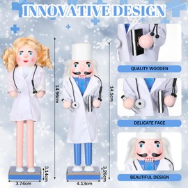 Namalu 2 Pcs Male and Female Doctor Nutcracker 14 Inch and 15 Inch Traditional Wooden Nutcrackers Christmas Nutcracker Figure Decorations for Xmas Party Gifts Nutcracker Ornament for Shelves Tables