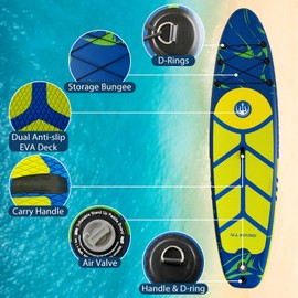 10'6" x 33" x 6" Inflatable Stand Up Paddle Board, Inflatable Paddle Board with Premium Accessories, Non-Slip Comfortable Deck for Youth & Adults of All Skill Levels