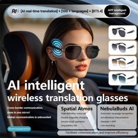 SKEKECIE AI Smart Translation Glasses for Travel & Business, Real-Time 100+ Language Translator, Wireless Open-Earphones Design with Music Playback & Touch Control,Lightweight Eyewear (GD/BN)