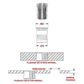 TSK2520 1/4-20 Steel Flush NUT with KNURLS Under Head, Clear CAD Finish (Pack of 25)