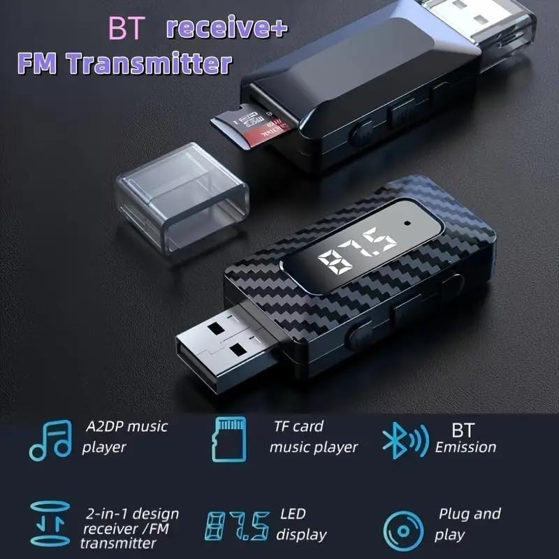 USB Bluetooth 5.3 Adapter, 3-in-1 Receiver and Transmitter with TF