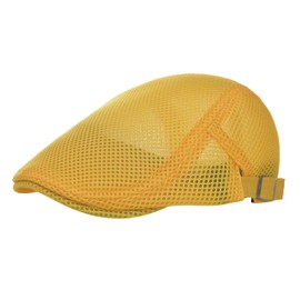 VOBOOM Men Breathable Mesh Summer Hat Adjustable Newsboy Beret Ivy Cabbie Flat Cap (Yellow)