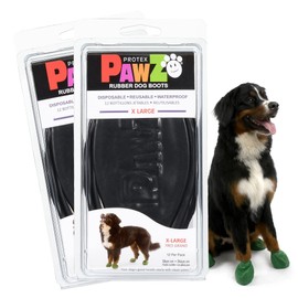 PawZ Rubber Dog Boots for Paws 4" and Up, 24 Total (2 Packs of 12) - All-Weather Dog Booties for Hot Pavement, Snow, Mud, and Rain - Waterproof, Anti Slip Dog Socks - X-Large, Black