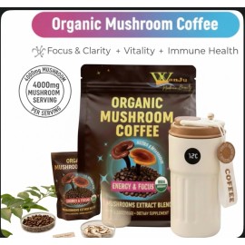 Wanju Nature Beauty Organic Mushroom Coffee, 10 Mushroom Extract Blend, Energy and Focus