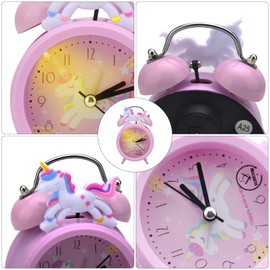 UOCAI Kinderwecker Einhorn wecker für Mädchen, Nicht Tickend Wecker Kinder MäDchen, Leiser Nachttisch Wecker, Klassischer Lauter Doppelglockenuhr Mit Hintergrundbeleuchtung (Rosa)