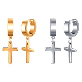 Feilok 2/3 Pairs of Hoop Earrings for Men Women Stainless Steel Stud Earrings Huggie Earrings Set Cross Hinged Cross Earrings Dangle Folding Earrings, Stainless Steel