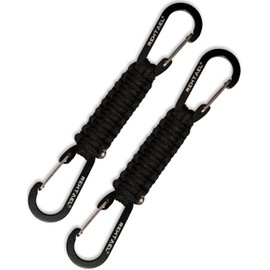 REHTAEL Paracord Keychain with 2 Carabiner Clip, Heavy Duty Stroller Clip Hooks for Water Bottle, Military Braided Parachute Key Chain, Water Bottle Clip for Backpack, Key,Men, Women (2Pack; 2Black)