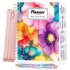 Undated Planner 7.9" x 9.8", Large 18 Months Academic Planner 2024-2025 Daily Weekly and Monthly Yearly Agenda, Page Tabs, Separator Page, Pocket Folder, Ballpoint Pen, Pencil Pouch