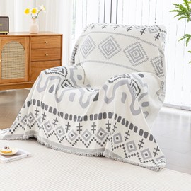 JPGGD Boho Couch Cover, Chenille Sofa Cover Washable for Dogs, Boho Couch Covers for Sofa Pet Friendly, Bohemia Sofa Slipcovers for Recliner(Gray, 59"x 71")