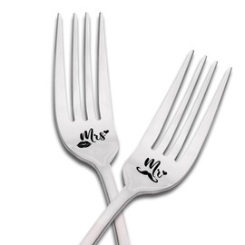 Couples Anniversary Wedding Gifts for Groom Bride Couple Engagement Gifts for Her Him Couple Fork Mr and Mrs Gifts for Husband Wife Birthday Christmas Gifts for Boyfriend Girlfriend Gift Forks 2pcs