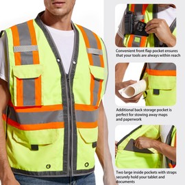 ArcRidge Reflective Safety Vest for Men and Women - Class 2 High Visibility Construction Vest - Dual Tone Reflective Strips, Yellow | Heavy Duty, XX-Large