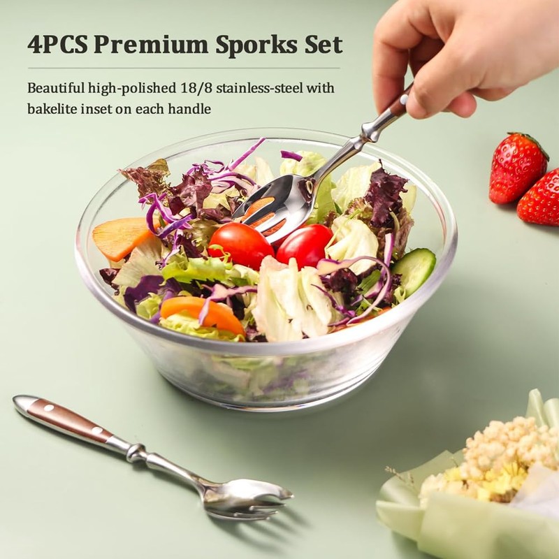4 Pcs Sporks Set Stainless Steel Salad Spoons with Bakelite