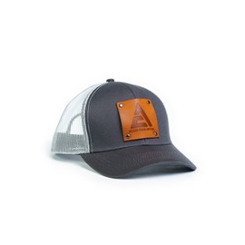 J&D Productions Allis Chalmers Hat with Leather Logo Emblem, Gray/White Mesh, New Logo