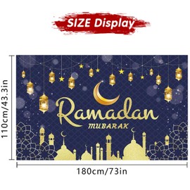 Ramadan Mubarak Banner for Ramadan Decorations, Canada Ramadan Party Decorations Decor Supplies for Home Indoor Outdoor，Eid Al Fitr Party Supplies，Ramadan Mubarak Photo Backdrop（180 * 110 cm）