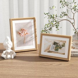 RICHFOCUS 6x8 Picture Frame, Natural Solid Oak Wood Picture Frame with High Tempered Glass, Handcrafted Rounded Corner 6 by 8 Wooden Frame Matted to 5x7 Photo for Wall & Tabletop Display