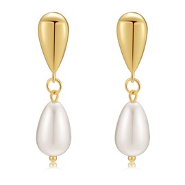 Evabelle Dangle Drop Earrings for Women Hypoallergenic Gold Plated Cross Flower Bow Pearl Earrings Trendy Jewelry