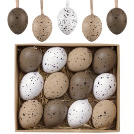 Valery Madelyn 12pcs Easter Egg Decoration Tree Ornaments Set, 4CM Shatterproof Hanging Easter Eggs for Tree, Easter Basket Stuffers Egg Bulk for Spring Window Party Decor (Woodland)