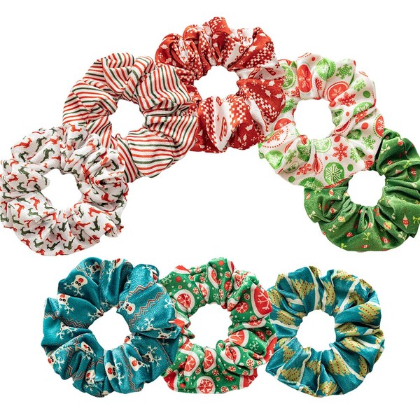 8 Pcs Christmas Scrunchies for Hair Elk Santa Claus Elastic Hair Bands Snowflake Christmas Tree Bow Hair Ties for Woman Girls, Glittery Ponytail Holders for Christmas Decoration Costume Party