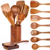 Mooues 9 Piece Natural Teak Wooden Kitchen Utensil Set with
