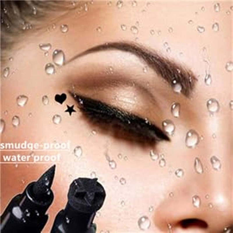 Go Ho 2 PCS Waterproof Liquid Eyeliner Stamps,Double-side Black&Red Smudge-proof
