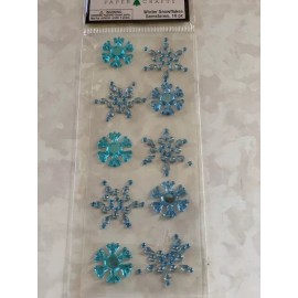 CHRISTMAS STICKERS 3D GEMSTONE SNOWFLAKES BLUE MULTI-SHAPE SNOWFLAKES 10PCS