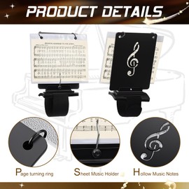 Canlierr 2 Pack Marching Flute Lyre Folder, Adjustable Marching Band Flutist Friend Include 24 Pcs 7.48 x 6.5 Inches Flip Folder Pages for Sheet Music and Flute Piccolo Player (White)