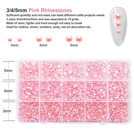 Spaidoon Light Pink Rhinestones for Nails, 3/4/5mm Resin Flatback Gems with 2 x B7000 Glue, Dotting Pen, Tweezers for Bedazzling DIY Crafting