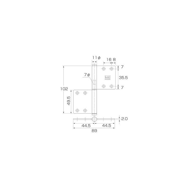 Maruki Metal Headquarters MK Stainless Steel Build Hinge, Double-Sided Plate,