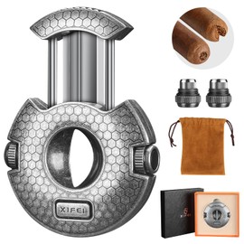XIFEI V-Cut Cigar Cutter Guillotine with Cigar Punch, Stainless Steel Blade Cigar Clippers with Gift Box, Ergonomic Design Cigar Accessory, Up to 58 Ring Gauge (Antique Silver)