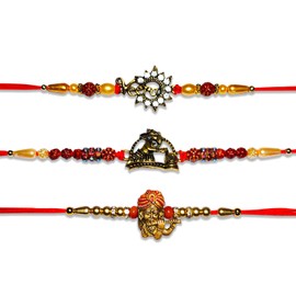 SRSWAMI Traditional Rakhi for Brother Bhaiya Bhabhi Gift Rakhi for Family Raksha Bandhan Festival Rakhi for Bhaiya and Bhabhi, Wrist Bands for Loving Sibling, Rakhi Bracelet for Brother