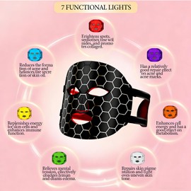 Yoicee 7 Color LED & Infrared Light Therapy Mask for Face, Photon Beauty Mask with Soft Flexible Silicone, Rechargeable Facial Skin Care Device with Auto Timer for Professional Home Spa