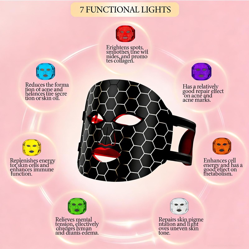 Yoicee 7 Color LED & Infrared Light Therapy Mask for