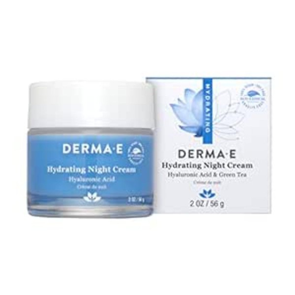 DERMA-E Hydrating Night Cream – Overnight Face Moisturizer with Anti-Aging Hyaluronic and Green Tea Acid to Smooth and Nourish, 2 Oz