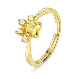 VIKI LYNN Dog Cat Paw Print Ring 18K Gold Plated Animal Pet Paw Adjustable Rings for Women Pet Lovers, Sterling Silver Sterling silver Zirconia, Cubic Zirconia