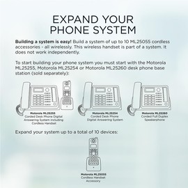 Motorola ML25055 DECT 6.0 Accessory Handset for 2-line Business Phone, Black,