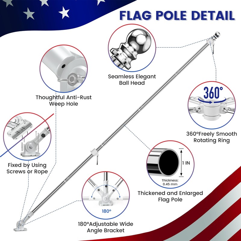ZHULI 5 FT Flag Pole for Outside House, Flag Pole