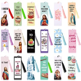 Funrous 36 Sets Funny Bookmarks with Tassel Christian Jesus Bookmark Fun Cute Book Lovers Reader Bookish Gifts for Women Men Adults Travel School Teacher Office Supplies
