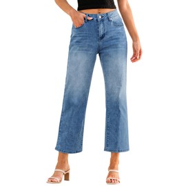 GRAPENT Wide Leg Trouser Pants for Women Women's Straight Leg Jeans Baggy Women's Trousers 90S Jeans para Mujer Dark Wash Jeans Women's Stretch Jeans Color Medium Blue Size 8 Size 10