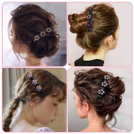 Nogeqi 4PCS Sparkling Crystal Stone Braided Hair Clips, Shiny Fancy Hair Clips Elegant Four-Leaf Clover Braided Hair Clips for Women Styling, Braid Rhinestone Hair Accessories for Women Girls