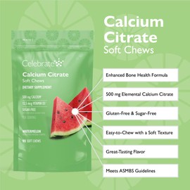 Celebrate Vitamins Bariatric 500mg Calcium Citrate Soft Chews with 500 IU Vitamin D3 – Essential for Gastric Bypass Patients & Bone Health - Sugar & Gluten Free, Melon (90 Chews)