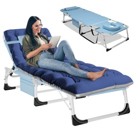 LILYPELLE Folding Chaise Lounge Chair with Mattress, 5 Position Beach Chair with Face Hole, Patio Chaise Lounge Chair for Outside, Sunbathing, Camping, Pool, Beach, Poolside