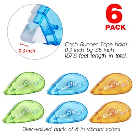 XUXU 6 Pack Double Sided Tape Roller, Scrapbooking Tape, Permanent Adhesive Tape Dispenser Runner for Crafts and Arts Projects, Photo-Safe, 0.3-inch by 315-Inch
